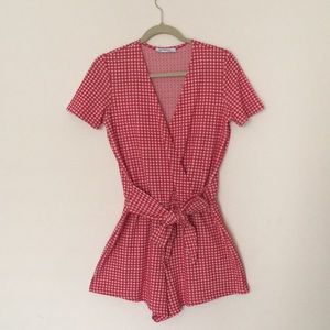 Zara - Super Cute red-gingham short jumpsuit